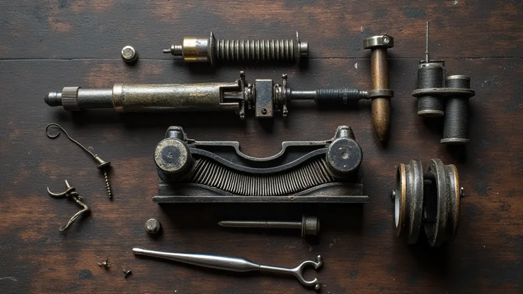 Disassembled typewriter parts