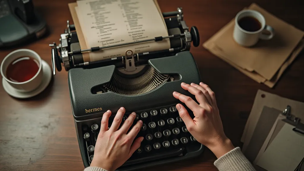 Writer's hands typing on a Hermes typewriter