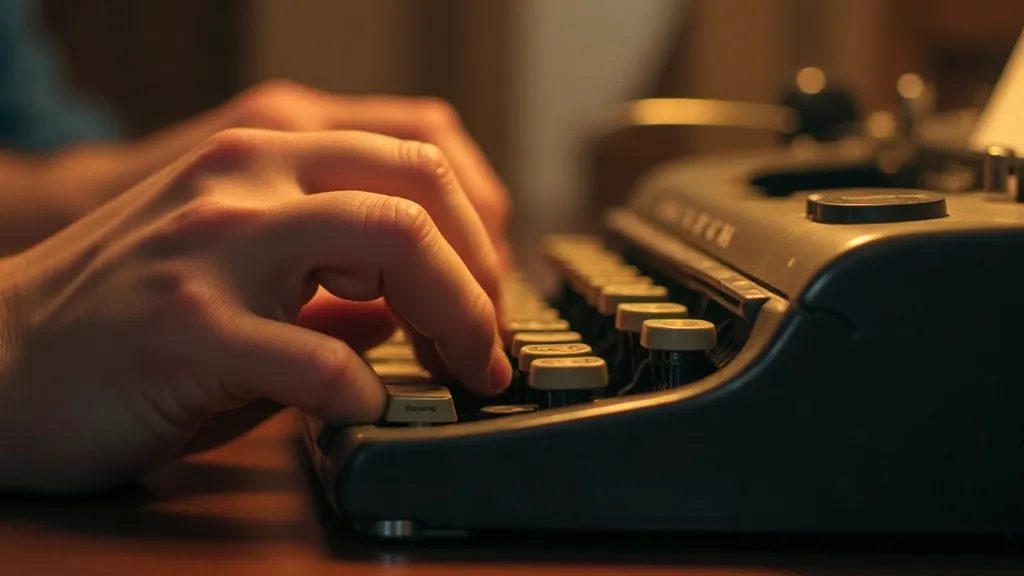 Hand typing on an antique Olivetti typewriter