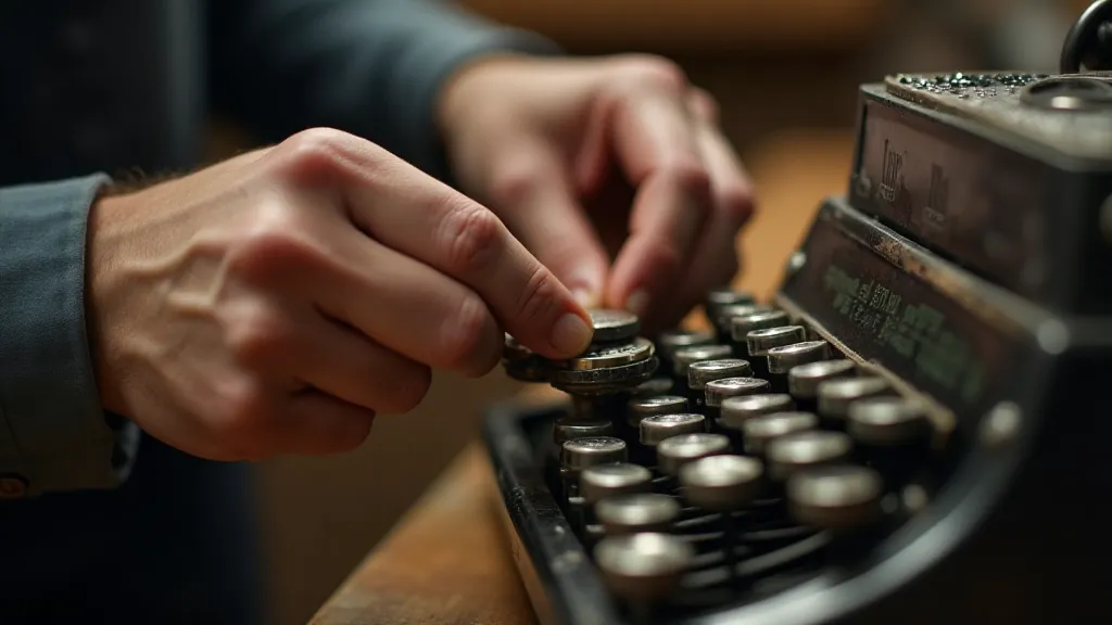 Restorer's hands cleaning a typewriter key