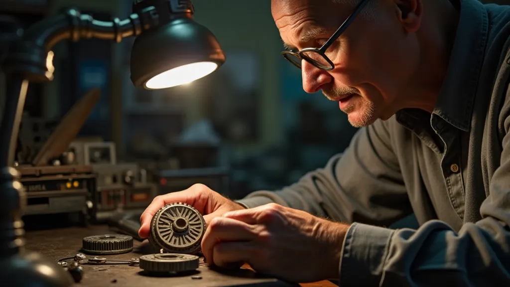 Hand examining typewriter gear
