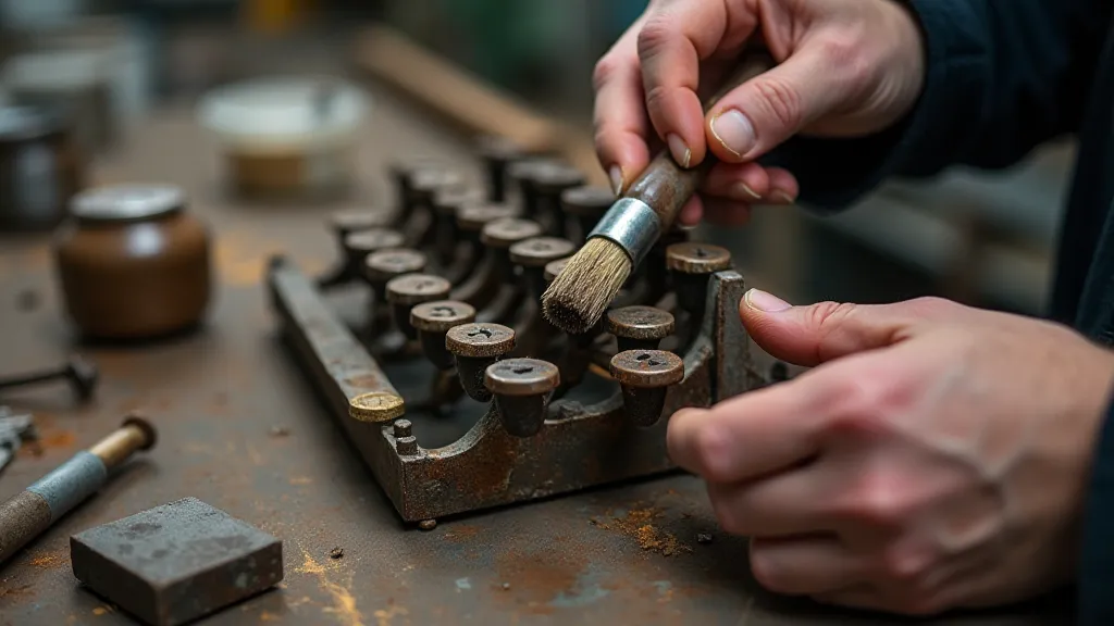 Cleaning a rusted typewriter key.
