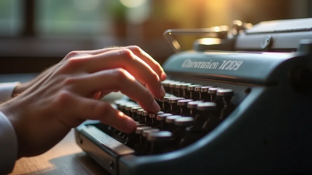Hand typing on a vintage Olympia typewriter.